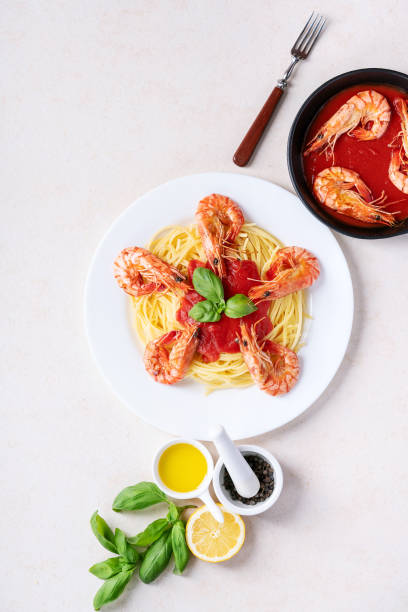 istock Fried shrimp prawns Italian spaghetti pasta 1150105313