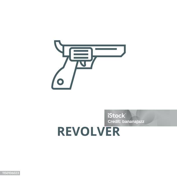 Revolver Gun Cowboy Vector Line Icon Linear Concept Outline Sign Symbol Stock Illustration - Download Image Now