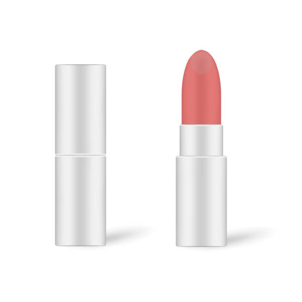 istock Red lipstick in silver tube. Open and closed. Lip rouge isolated on white background, vector illustration 1150106692