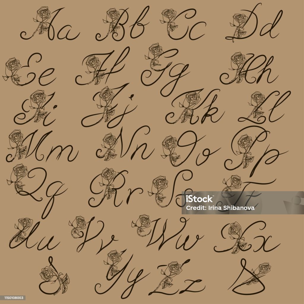 Calligraphy alphabet. Ampersand. Decorative handwritten brush font. Vector letters. Wedding calligraphy. ABC for your design. Floral lettering Alphabet stock vector