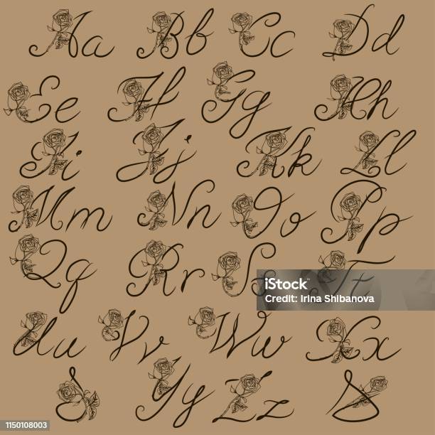 Calligraphy Alphabet Ampersand Decorative Handwritten Brush Font Vector Letters Wedding Calligraphy Abc For Your Design Floral Lettering Stock Illustration - Download Image Now