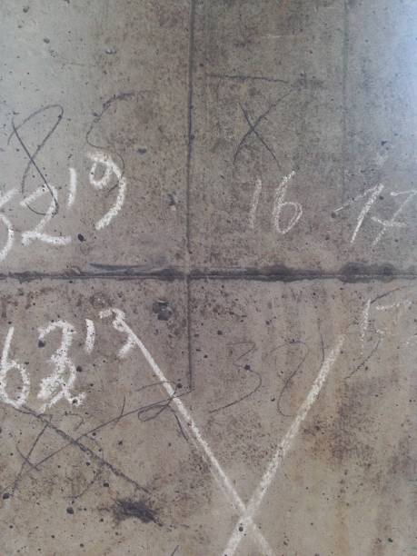 istock the concrete wall on it is chalked out the numbers and line 1150112816