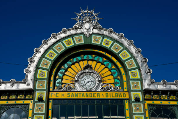 Bilbao, Spain. February 14, 2019. Bilbao Abando railway station facade