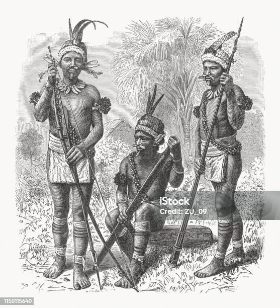 South American Native People Wood Engraving Published In 1897 Stock Illustration - Download Image Now