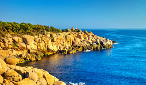 istock Landscape with rocky shore and blue sea 1150119161