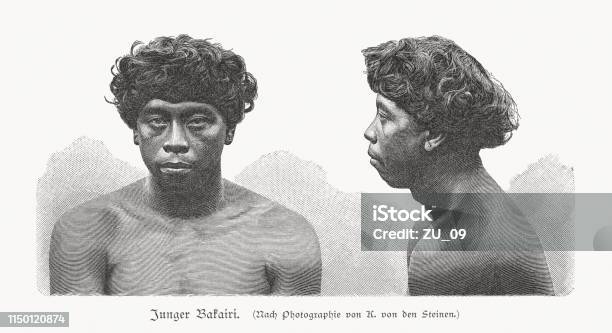 Young Bakairi Man Mato Grosso Brazil Wood Engraving Published 1897 Stock Illustration - Download Image Now