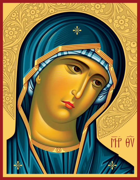 orthodoxe ikonen der gottesmutter - orthodoxes christentum stock-grafiken, -clipart, -cartoons und -symbole