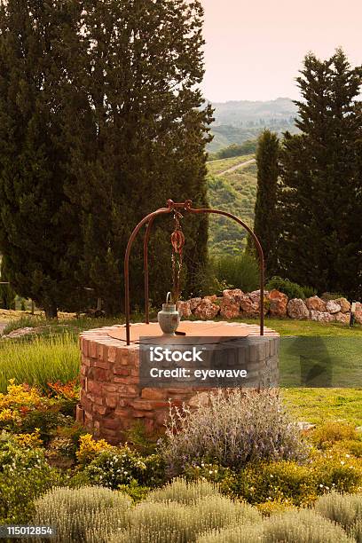 Mattonebuilt Well In Toscana Giardino - Fotografie stock e altre immagini di Albero - Albero, Ambientazione esterna, Cipresso