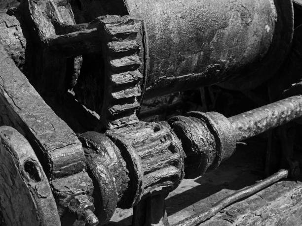 istock monochrome image of old rusted machinery with corroded cogs and gears 1150137501