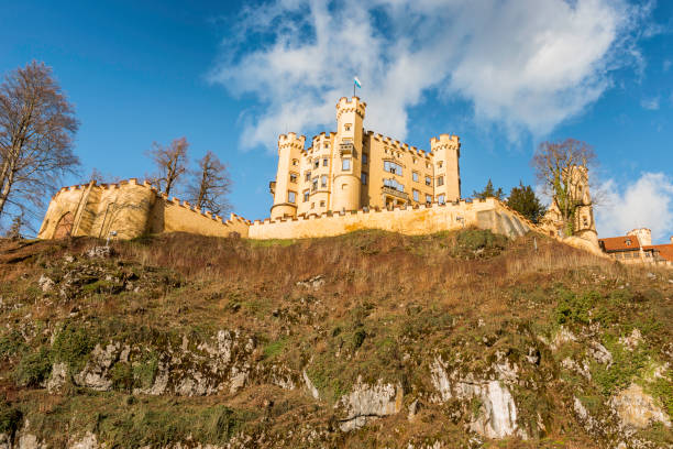 On December 29th 2023, a look from below, the Hohenschwangau Castle sitting on a hill in Hohenschwangau.