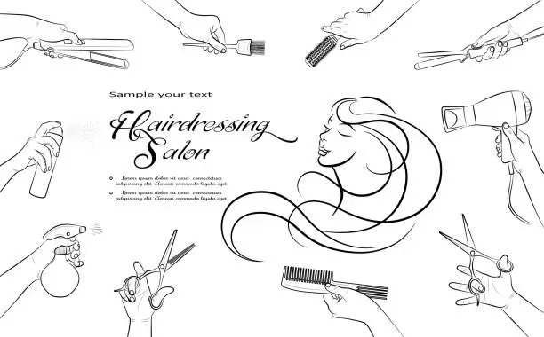 Vector illustration of Hairdressing salon. Barbershop and Beauty hair. Horizontal banner