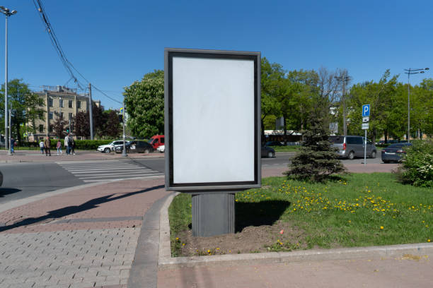 istock vertical billboard, city format. with white advertising space mockup 1150139775