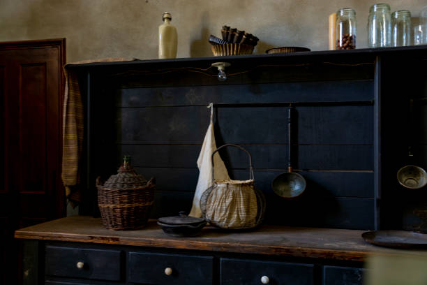 istock Still life with old vintage kitchen interier, dark key 1150146391