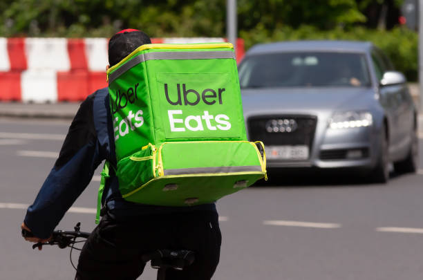 Food delivery courier - Bucharest stock photo