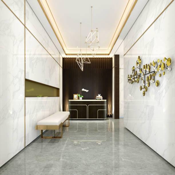 istock 3d render of luxury hotel lobby and reception 1150151500
