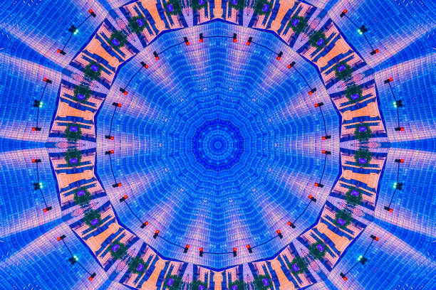 patrón de decoración del edificio de vidrio exterior urbano - kaleidoscope planet fotografías e imágenes de stock