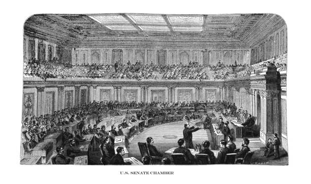 First Century United States illustrations - 1873 - Interior view of the U.S. Senate Chamber From First Century of National Existence; The United States - 1873 senate stock illustrations