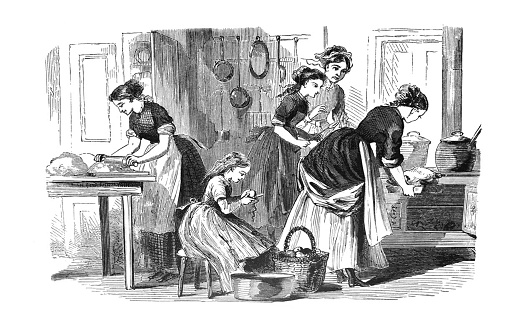 istock First Century United States illustrations - 1873 - Kitchen of 1870 1150154403