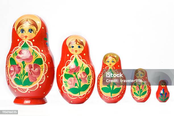 Russian Dolls Stock Photo - Download Image Now - Russian Nesting Doll, Cut Out, Five Objects