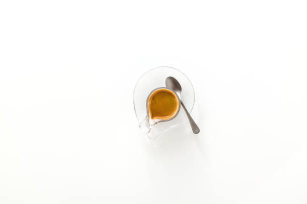 istock Italian espresso coffee in glass cup isolated on white background. copy space 1150160715