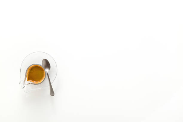 istock Italian espresso coffee in glass cup isolated on white background. copy space 1150160720