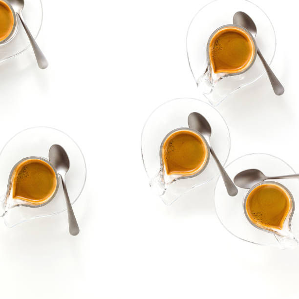 istock Italian espresso coffee in glass cup isolated on white background. copy space 1150160731
