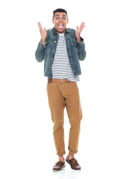 istock Good looking African American black man wearing a jean jacket - making a silly face 1150163162