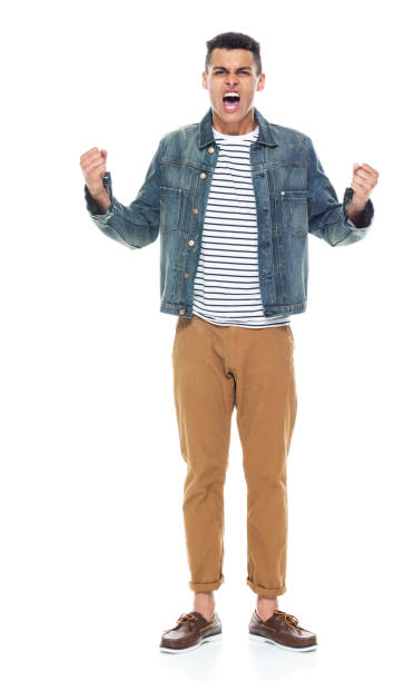 istock Good looking African American black man wearing a jean jacket - shouting 1150163305