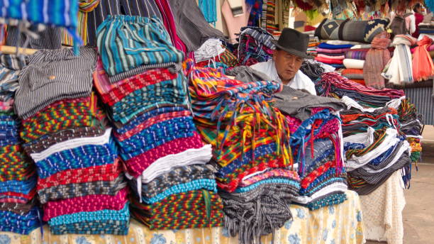 Piles of colorful pants at the Artisan's Market in Otavalo, Ecuador