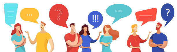 People with speech bubbles vector characters set vector art illustration