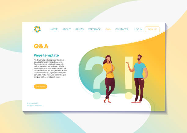 기업 웹사이트 q&a 페이지 플랫 벡터 템플릿 - customer service representative white background support customer stock illustrations