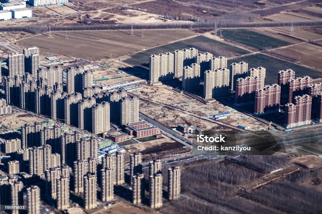Beijing,China in the residential area which is visible from an airplane Beijing,China in the residential area which is visible from an airplane. Shooting Location: Beijing Aerial View Stock Photo