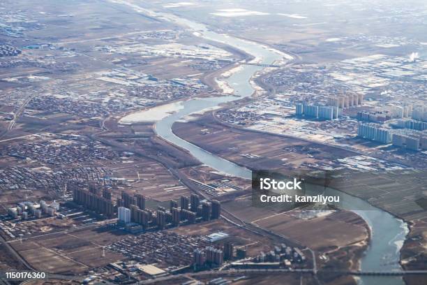 Beijingchina Skyline As Seen From An Airplane Stock Photo - Download Image Now - Aerial View, Apartment, Architecture