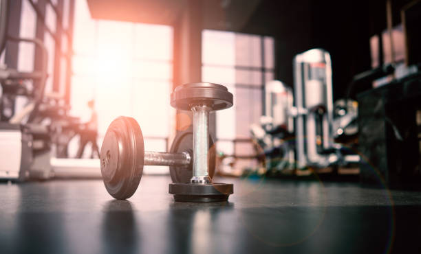 Dumbbell in luxury clubhouse stock photo