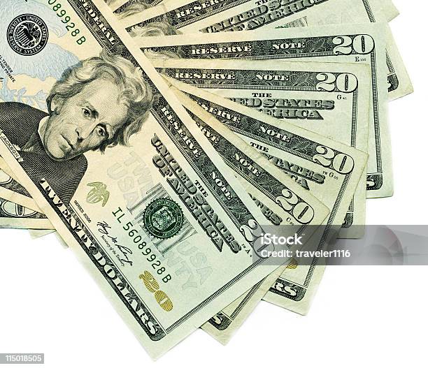 Foto de Contas De Vinte Dólares e mais fotos de stock de Nota de dólar americano - Nota de dólar americano, Número 20, Nota de Vinte Dólares Americanos