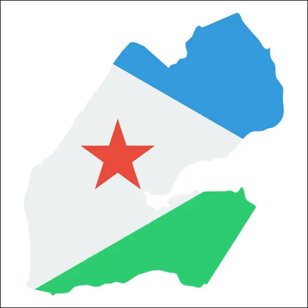 Vector illustration of Djibouti high resolution map with national flag.