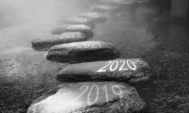 istock Number 2019, 2020, 2021 on stepping stones 1150189667