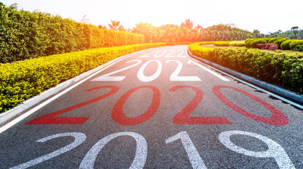Empty asphalt road with Number 2019, 2020, 2021