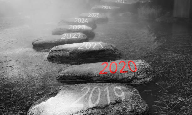 istock Number 2019, 2020, 2021 on stepping stones 1150191246
