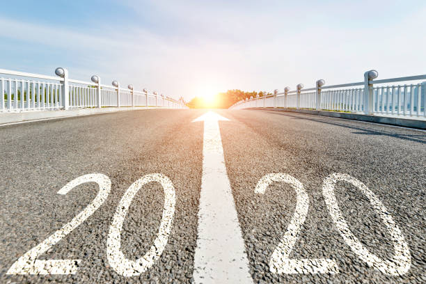 Number 2020 on asphalt pedestrian bridge