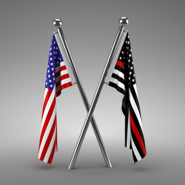 istock American flag and Firefighter flag - 3d render 1150193134