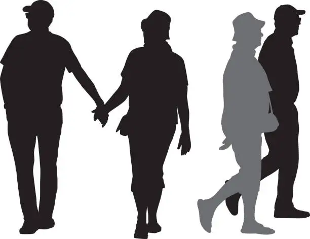 Vector illustration of Senior Couple Silhouettes