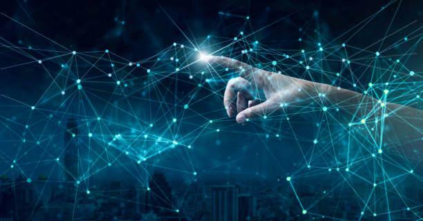 istock hand of pointing global network connection and data exchanges worldwide, wireless connection futuristic, business network community and technology concept. 1150197730