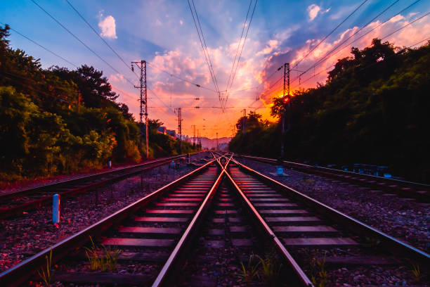 Antiquity railway at the sky of dawn Antiquity railway at the sky of dawn railway signal stock pictures, royalty-free photos & images