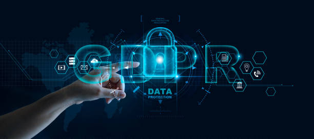 istock Data protection privacy concept. GDPR. EU. Cyber security network. Businessman protecting data personal information on tablet and virtual interface. Padlock icon and internet technology networking connection on digital 1150203444