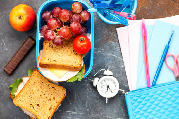 istock Healthy lunch in container. School concept. Top view 1150207484