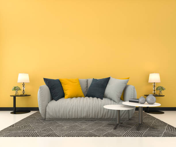 istock 3d rendering mock up yellow wall in living room with sofa 1150208259