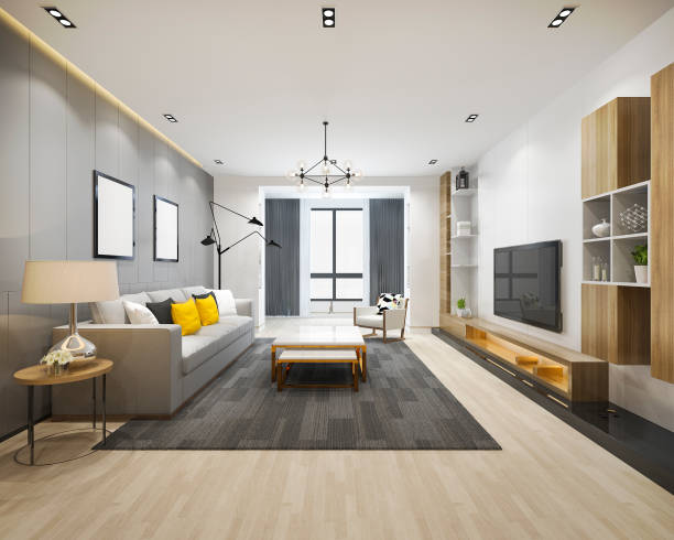 istock 3d rendering loft luxury living room and working room with bookshelf 1150208265