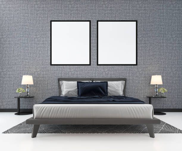 istock 3d rendering blue classic bed in classic bedroom with plant 1150208268