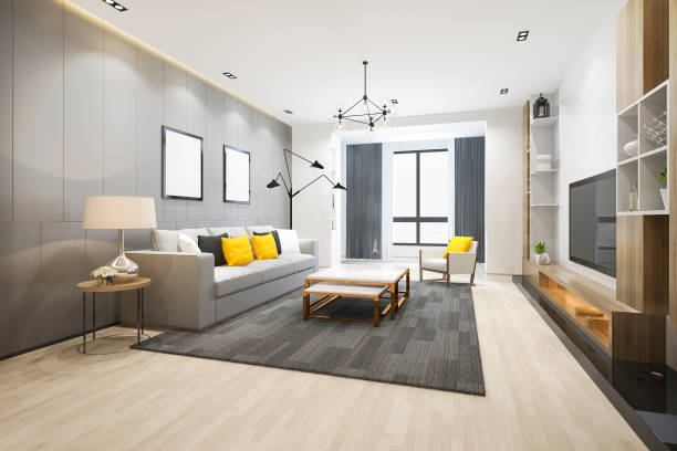 istock 3d rendering loft luxury living room and working room with bookshelf 1150208269